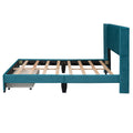 Queen Size Storage Bed Velvet Upholstered Platform Bed With A Big Drawer Blue Blue Velvet