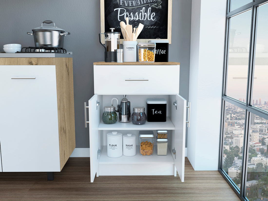 Wilmington 1 Drawer Rectangle Pantry Cabinet White And Light Oak White Particle Board