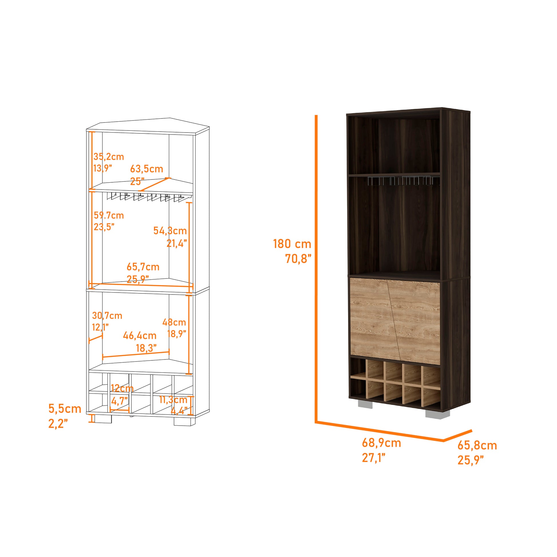 Paso Robles 10 Bottle 3 Shelf Corner Bar Cabinet Dark Oak And Pine Brown Particle Board