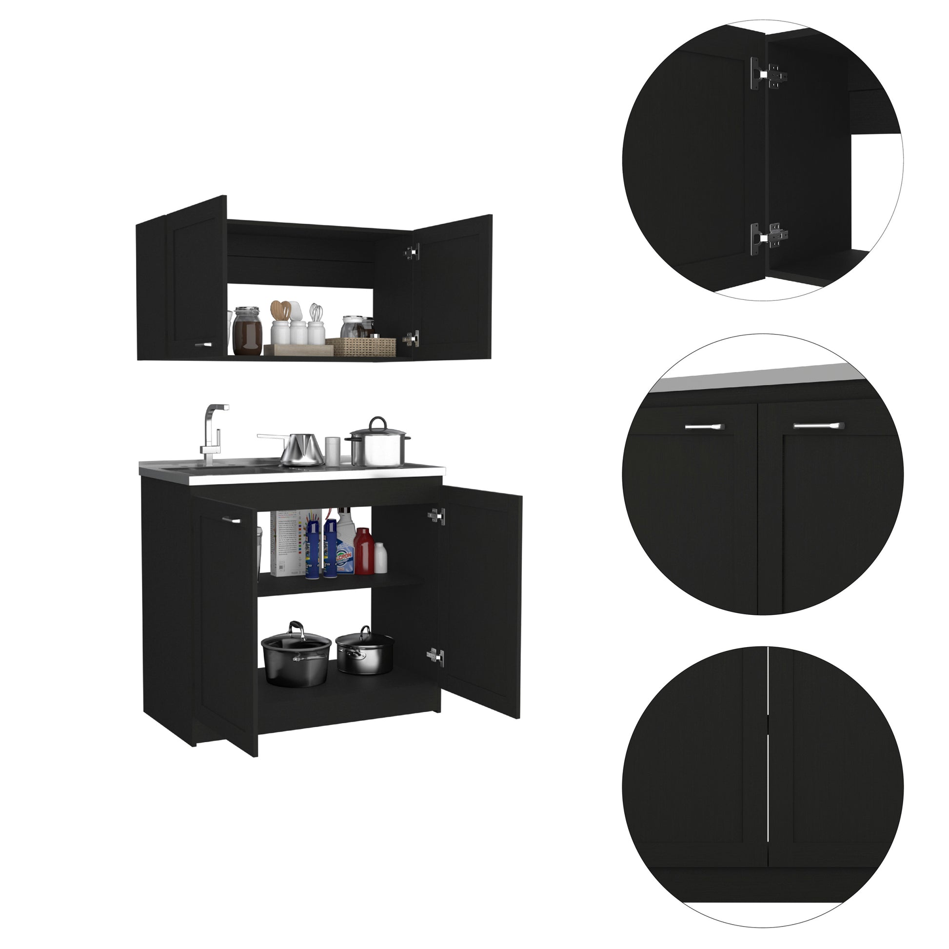 Cambridge 2 Piece Rectangle Cabinet Set Black Wengue Black Particle Board