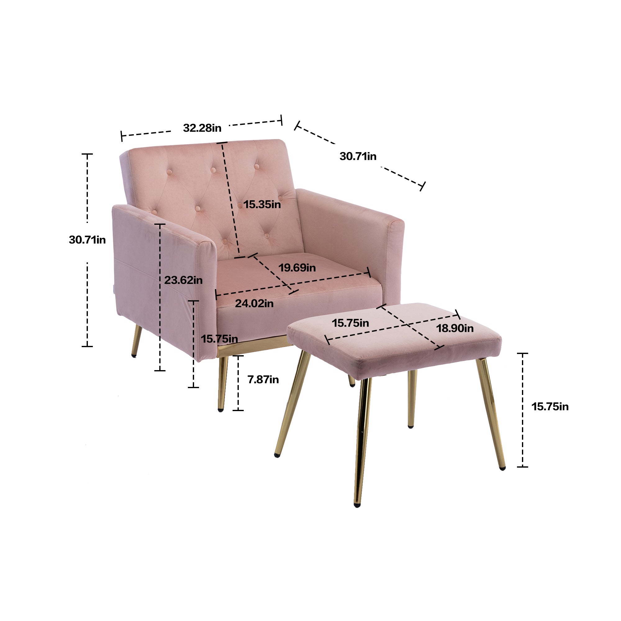 COOLMORE Velvet Accent Chair with Adjustable Armrests pink-metal