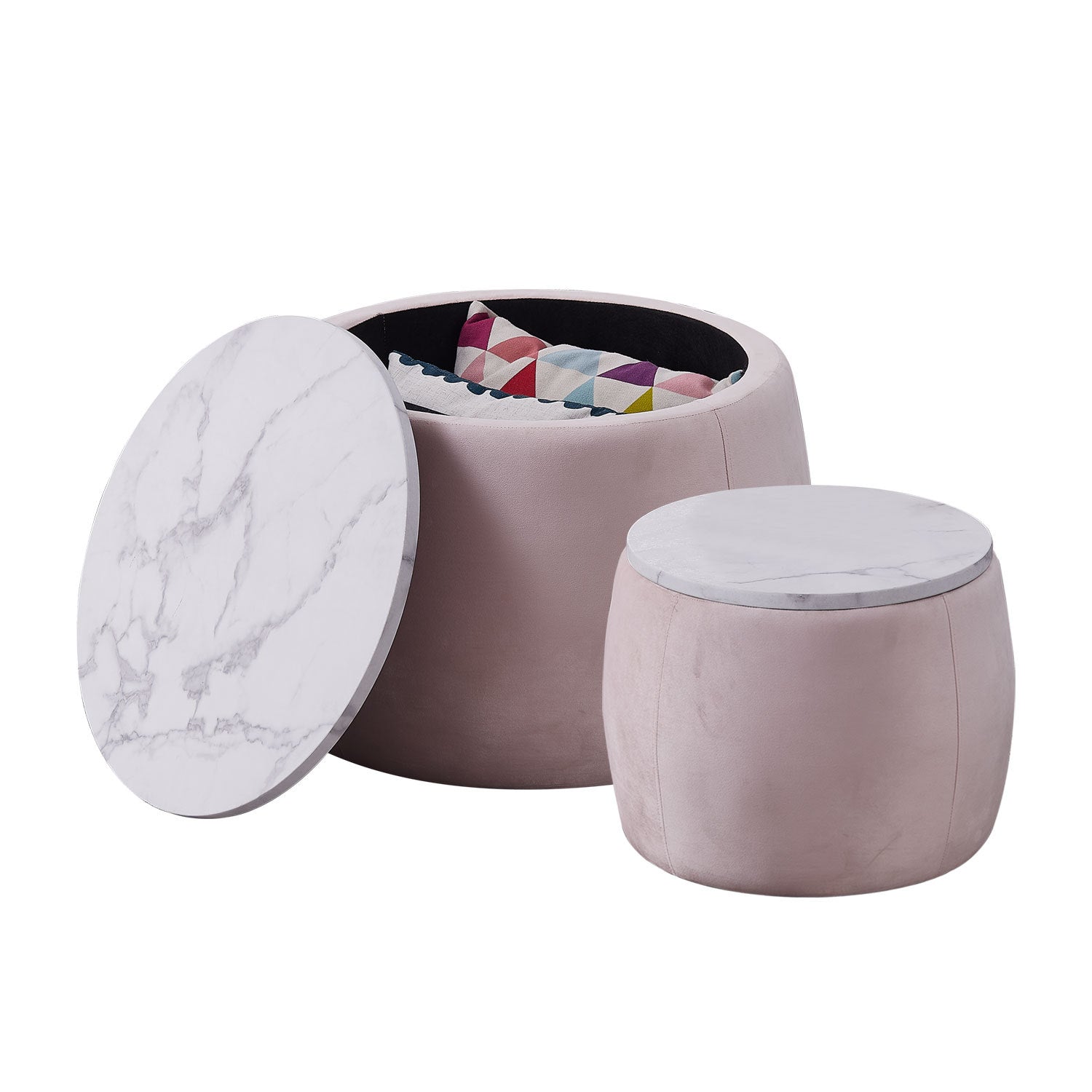 Set of 2 End Table with Storage, Round Accent Side pink-foam-mdf