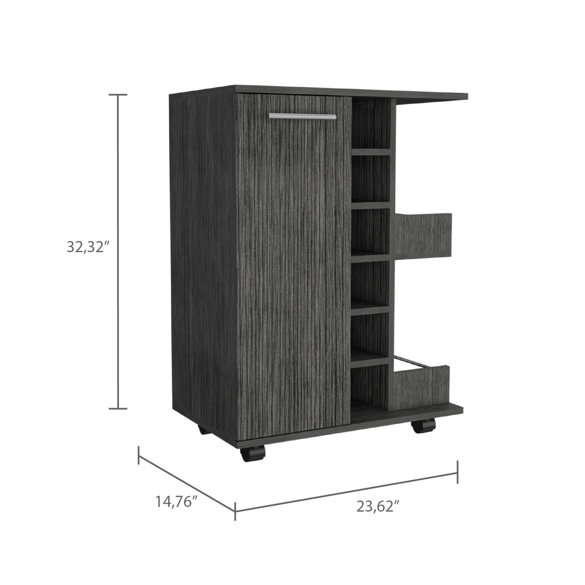 Bartlet 2 Shelf 6 Bottle Bar Cart With Division Smokey Oak Gray Particle Board