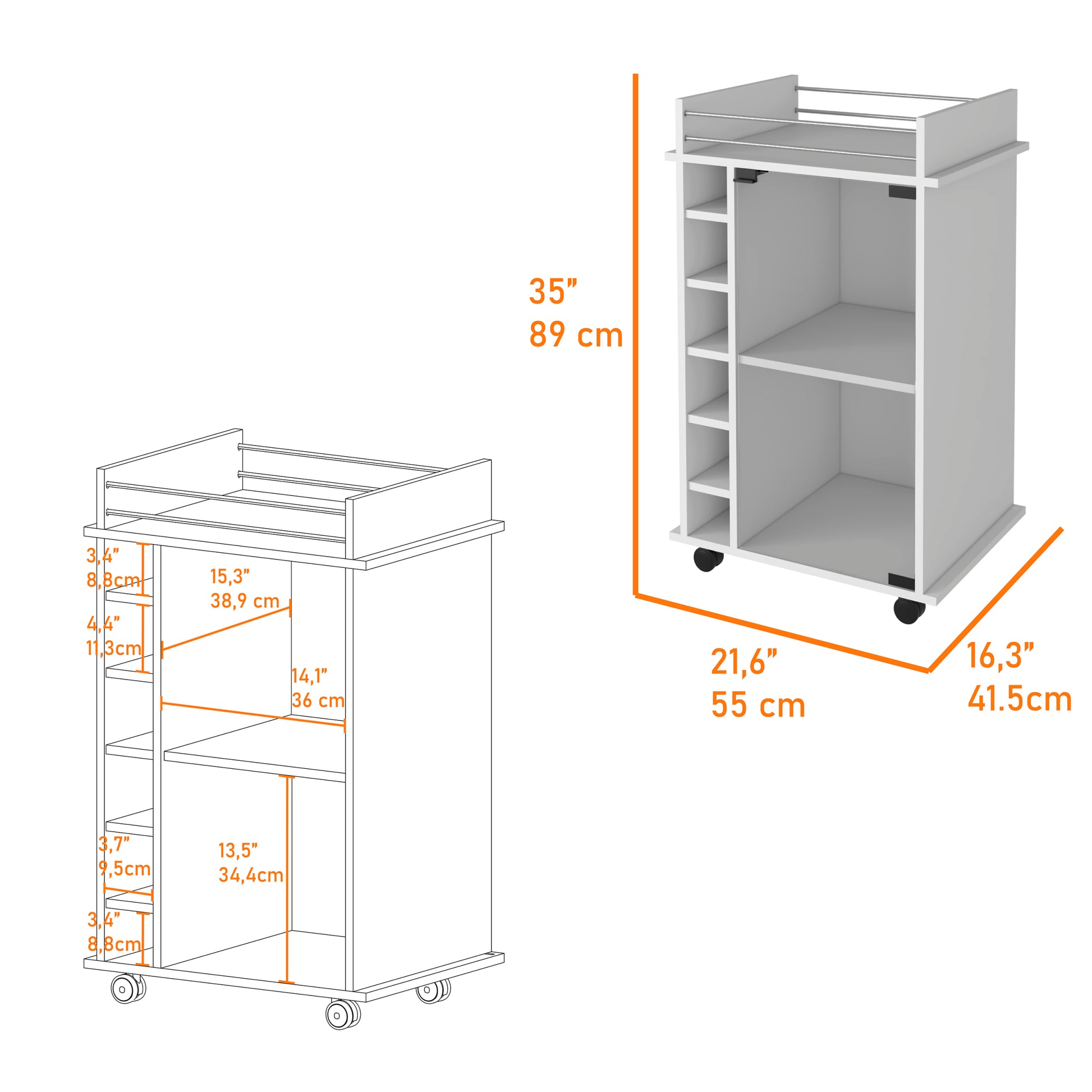 Savannah 6 Bottle 3 Shelf Bar Cart White White Particle Board