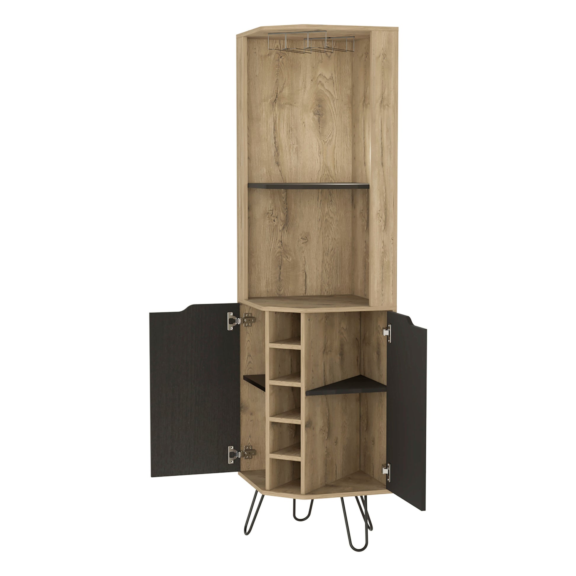 Branford 2 Shelf 6 Bottle Bar Cabinet Macadamia And Black Wengue Beige Particle Board