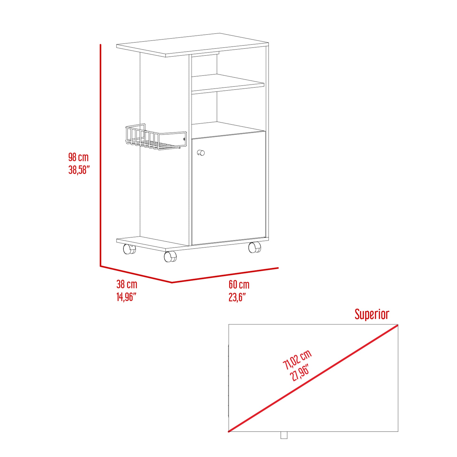 Napenthe 1 Shelf Kitchen Cart With Caster White White Particle Board