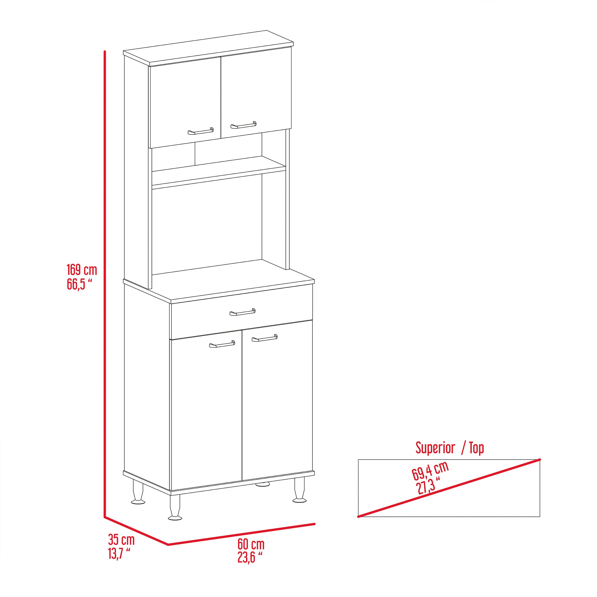 Santa Maria 1 Drawer 1 Shelf Area Pantry With Adjustable Metal Legs Light Oak Light Oak Particle Board