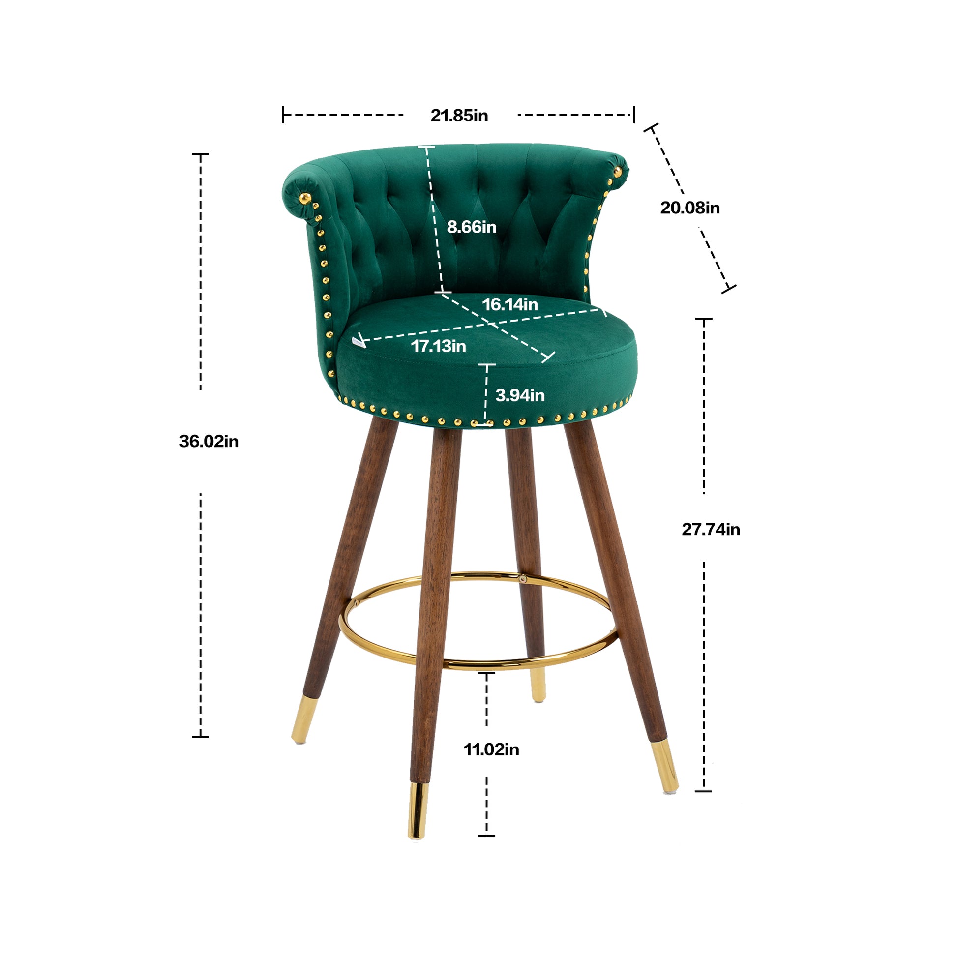 Coolmore Swivel Bar Stools With Backrest Footrest With A Fixed Height Of 360 Degrees Emerald Solid Wood