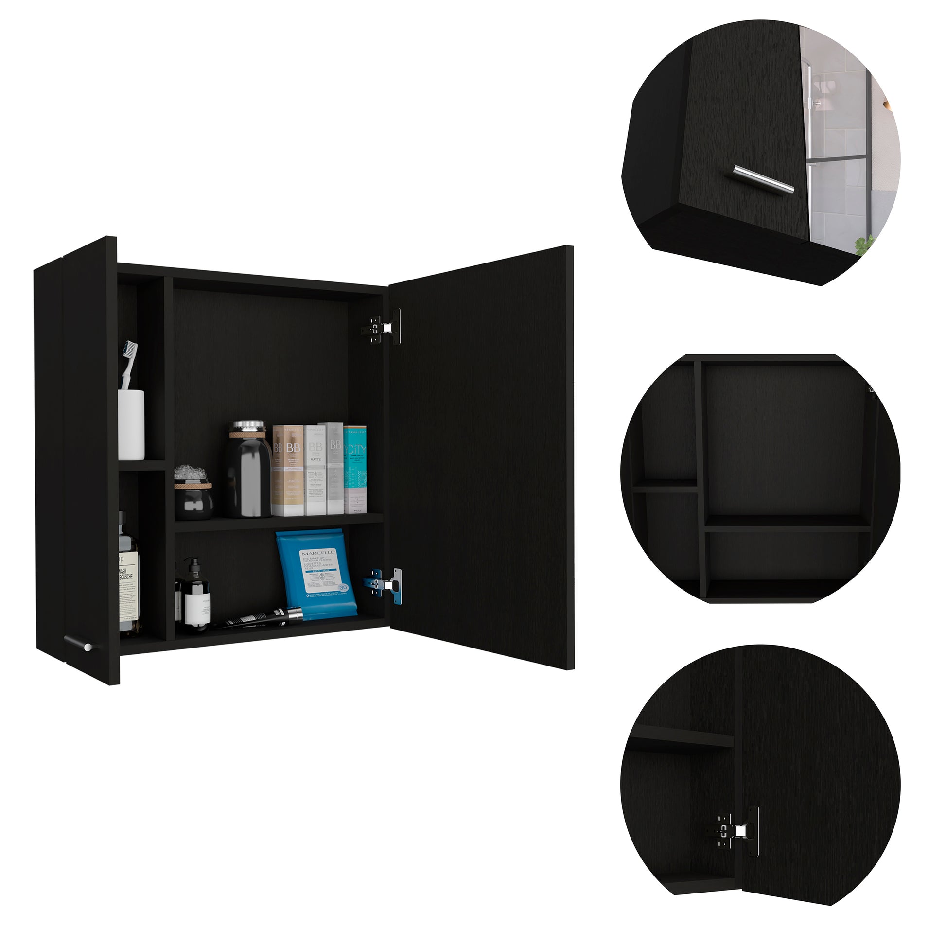 4 Shelf Bathroom Medicine Cabinet With Mirror Black Particle Board