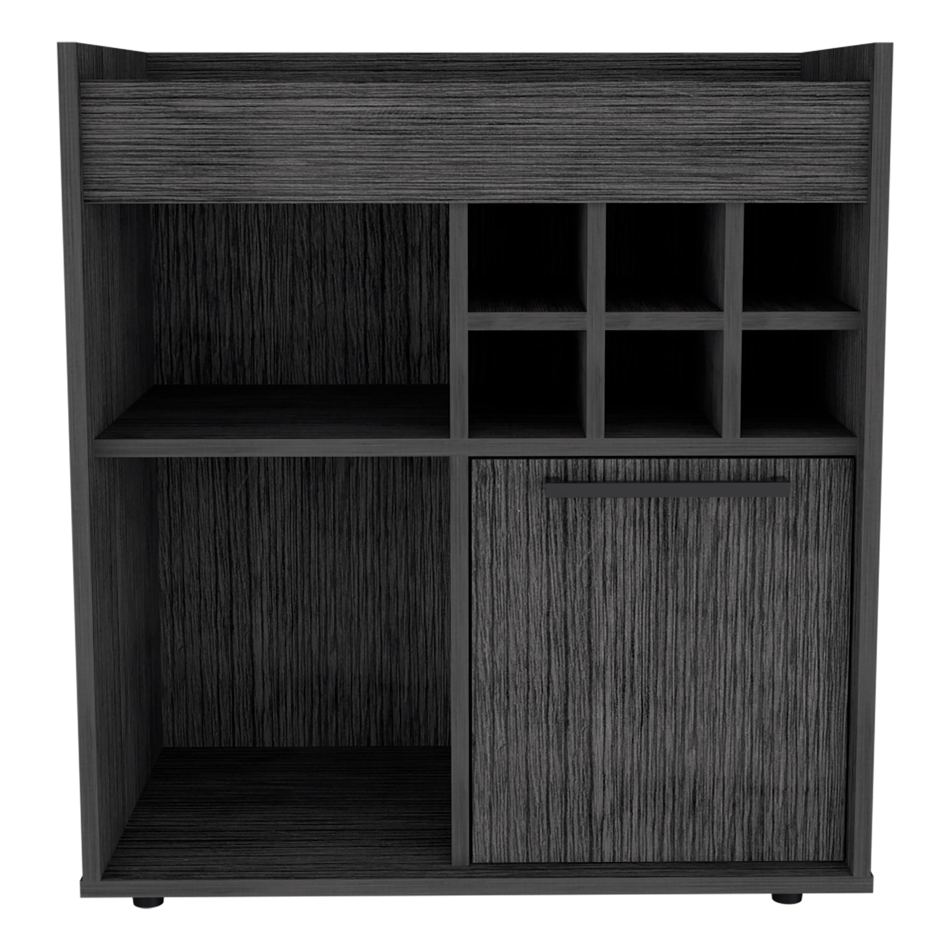 Smokey Oak 6 Bottle 2 Shelf Bar Cabinet Gray Particle Board