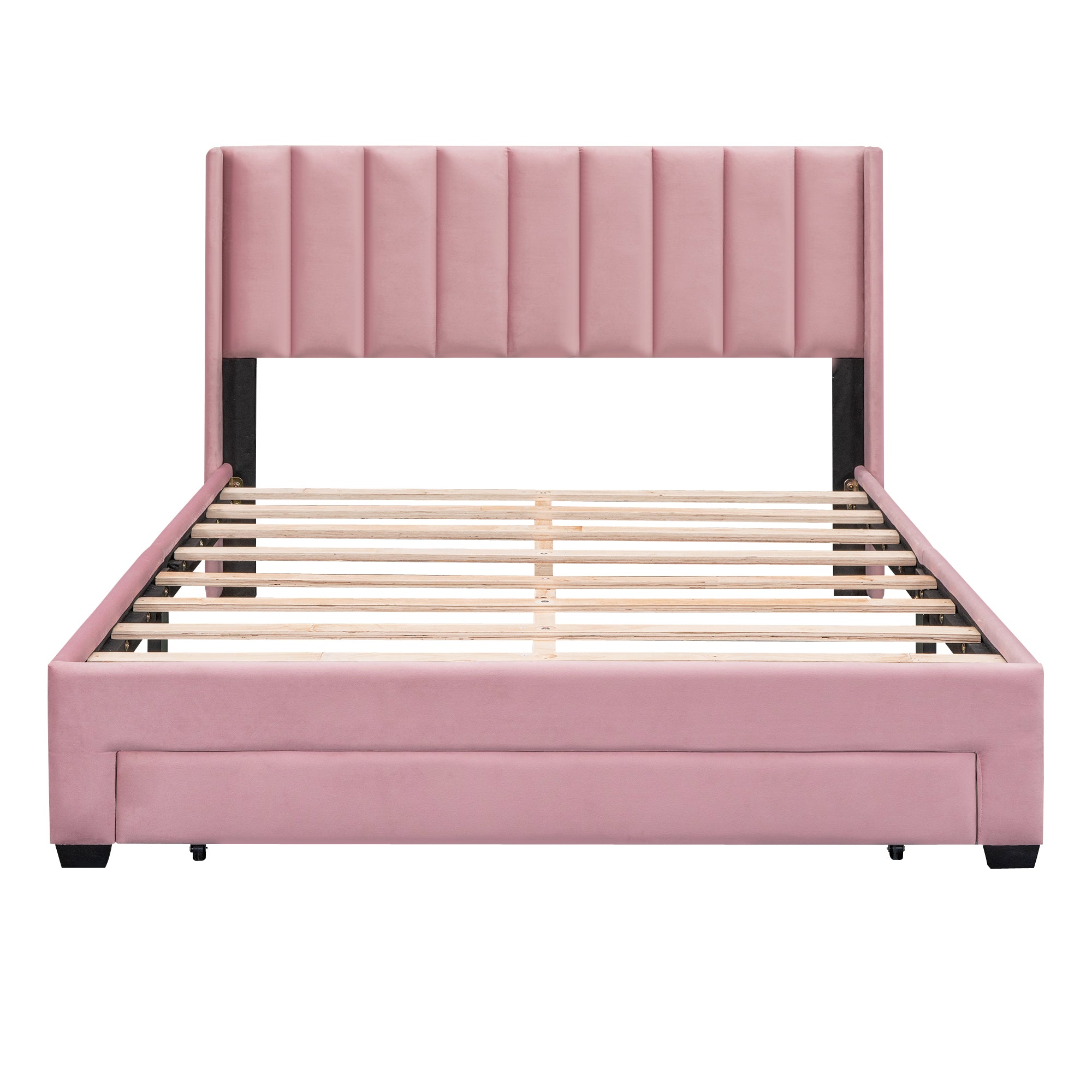 Queen Size Storage Bed Velvet Upholstered Platform Bed pink-velvet