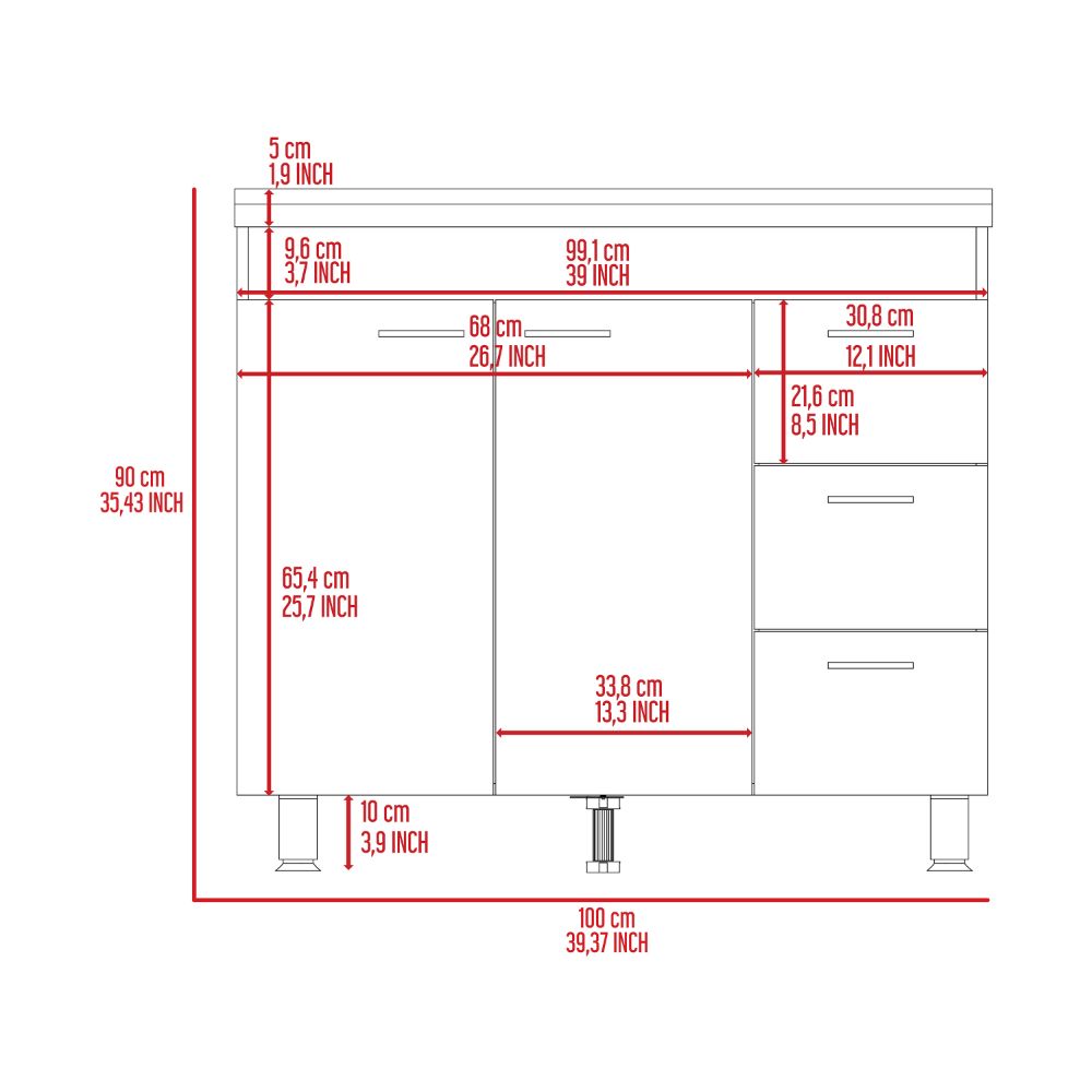 White 3 Drawer Base Cabinet White Particle Board