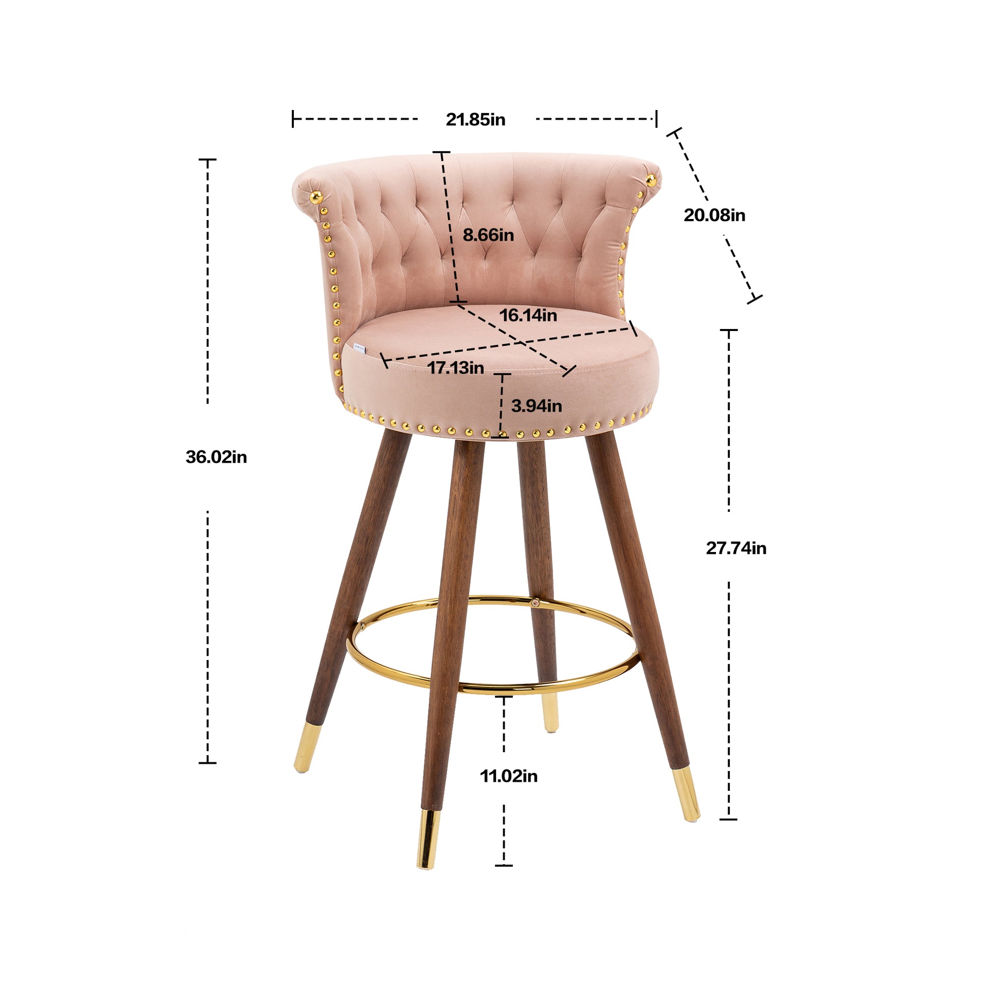 Coolmore Swivel Bar Stools With Backrest Footrest With A Fixed Height Of 360 Degrees Pink Solid Wood