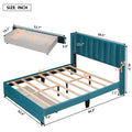 Queen Size Storage Bed Velvet Upholstered Platform Bed With A Big Drawer Blue Blue Velvet