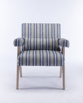 Accent Chair, Kd Rubber Wood Legs With Black Finish. Fabric Cover The Seat. With A Cushion.Blue Stripe Blue And White Stripes Foam Solid Wood