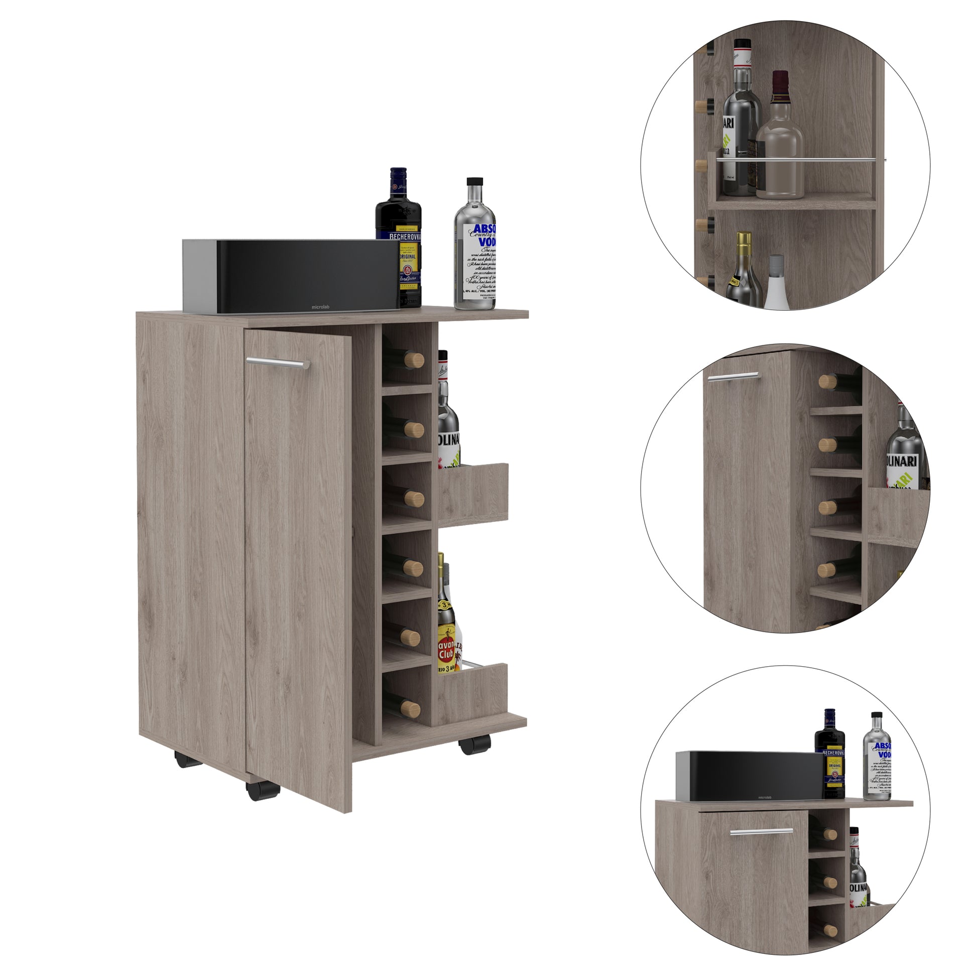 Bartlet 2 Shelf 6 Bottle Bar Cart With Division Light Oak Light Oak Particle Board