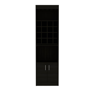 Black Wengue 16 Bottle 1 Shelf Bar Cabinet Black Particle Board