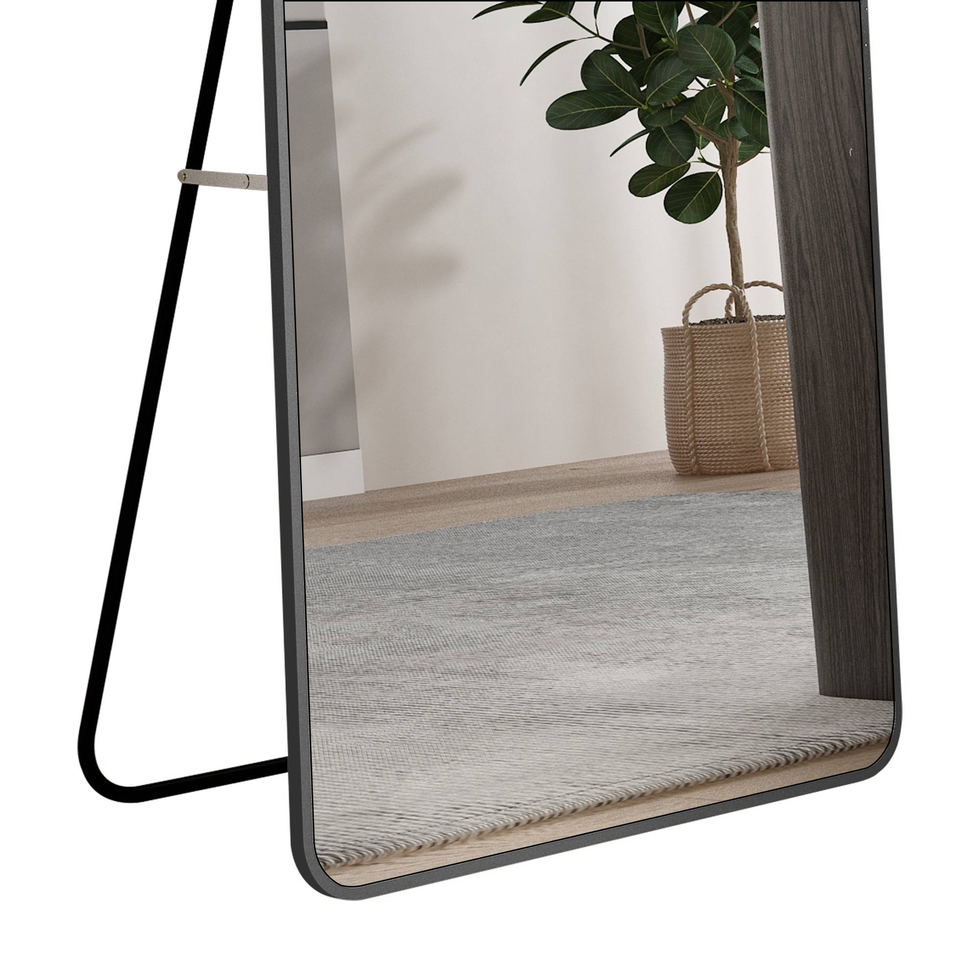 The 3St Generation Of Floor Mounted Full Length Mirrors. Aluminum Alloy Metal Frame Arched Wall Mirror, Bathroom Makeup Mirror, Bedroom Porch, Clothing Store, Wall Mounted. Black 65 "* 23" W1151109084 Black Glass