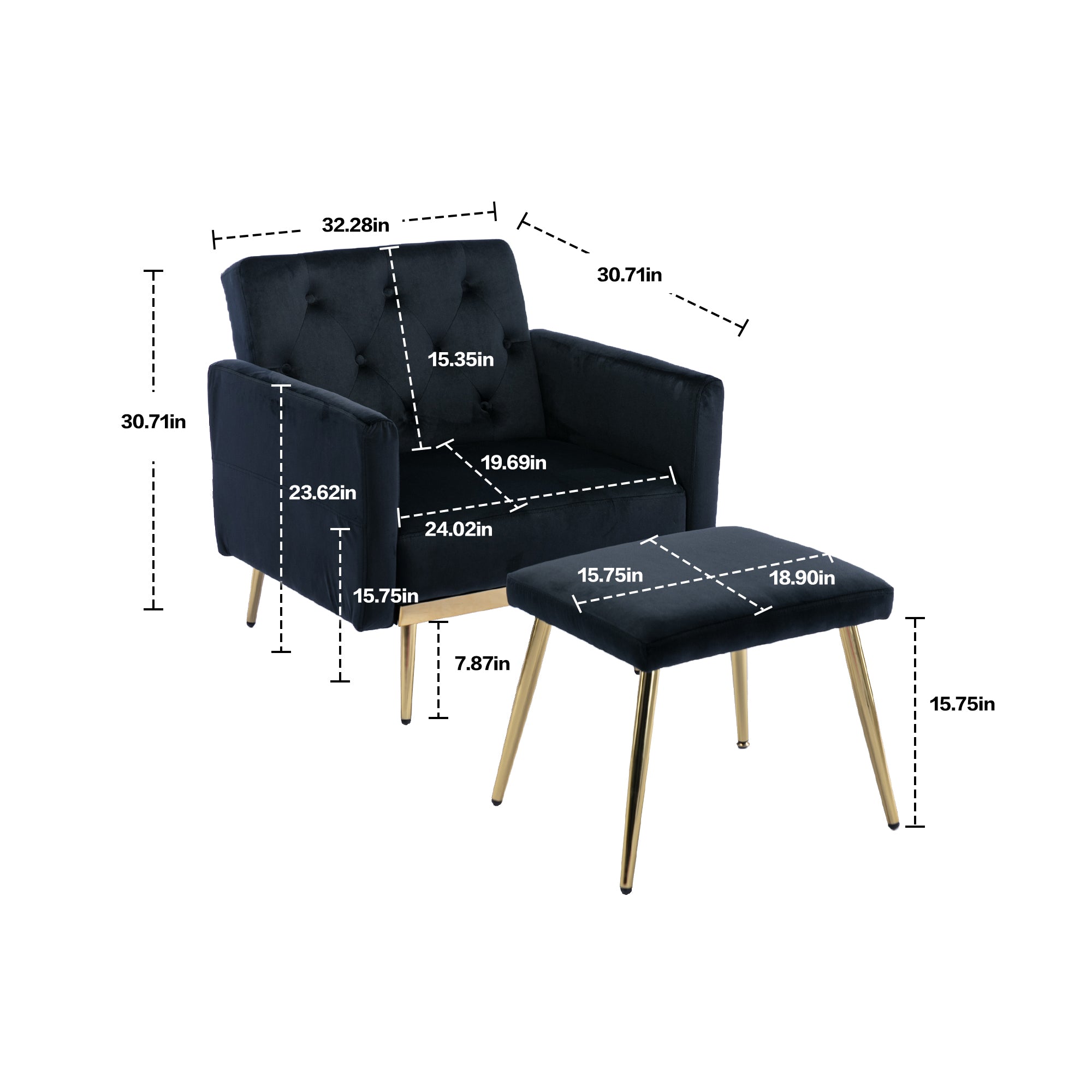 COOLMORE Velvet Accent Chair with Adjustable Armrests black-metal