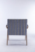 Accent Chair, Kd Rubber Wood Legs With Black Finish. Fabric Cover The Seat. With A Cushion.Blue Stripe Blue And White Stripes Foam Solid Wood