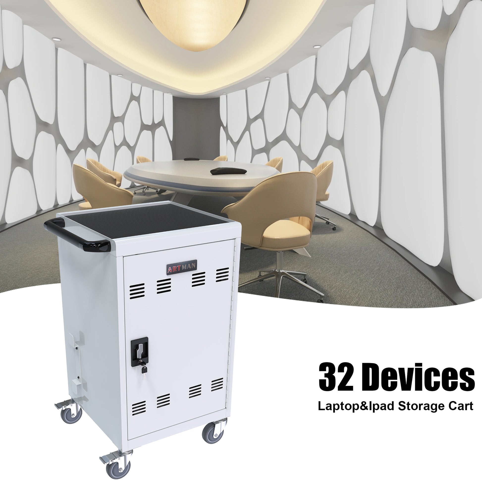 Mobile Charging Cart And Cabinet For Tablets Laptops 32 Device White Antique White Steel