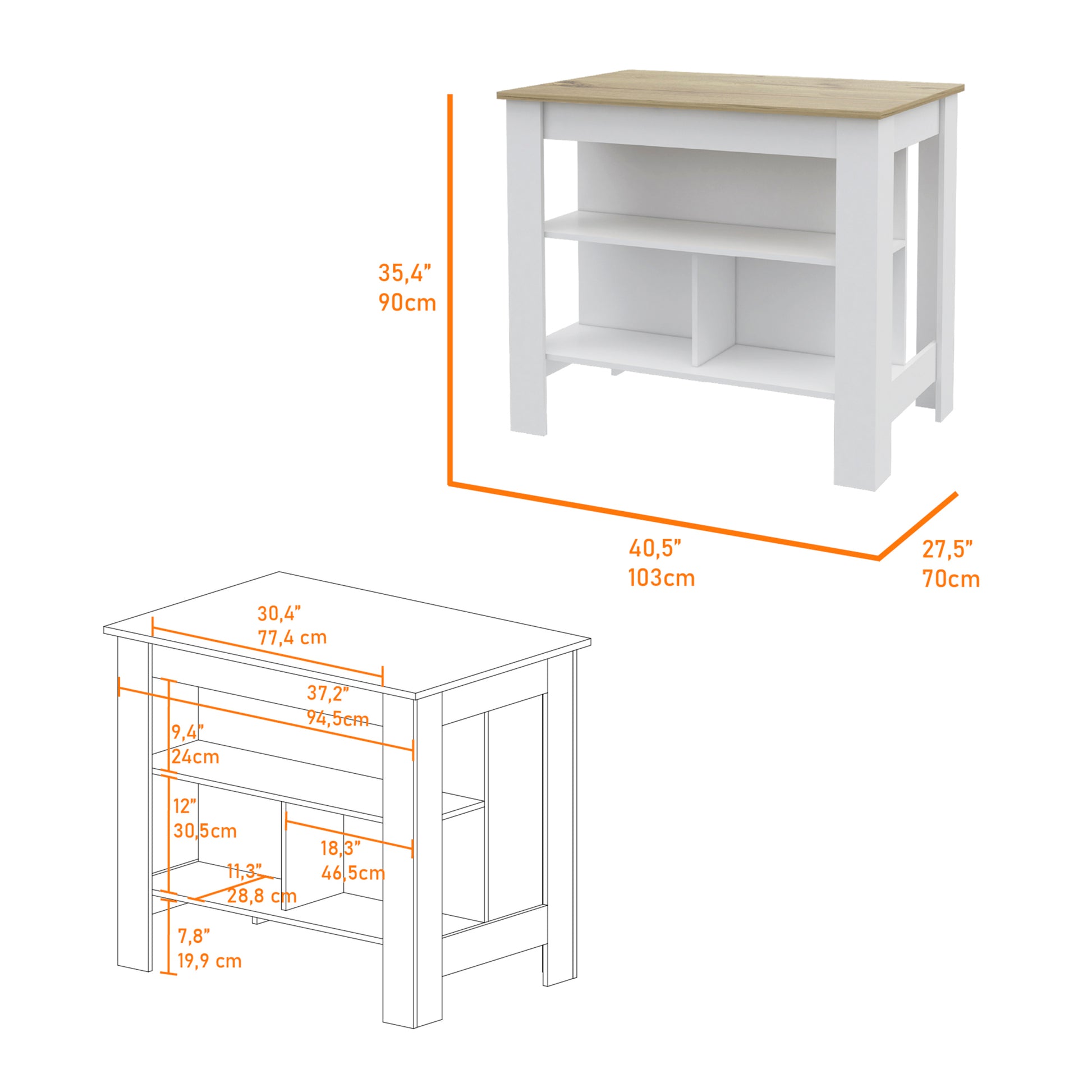 Rockaway 3 Shelf Kitchen Island White And Light Oak White Particle Board