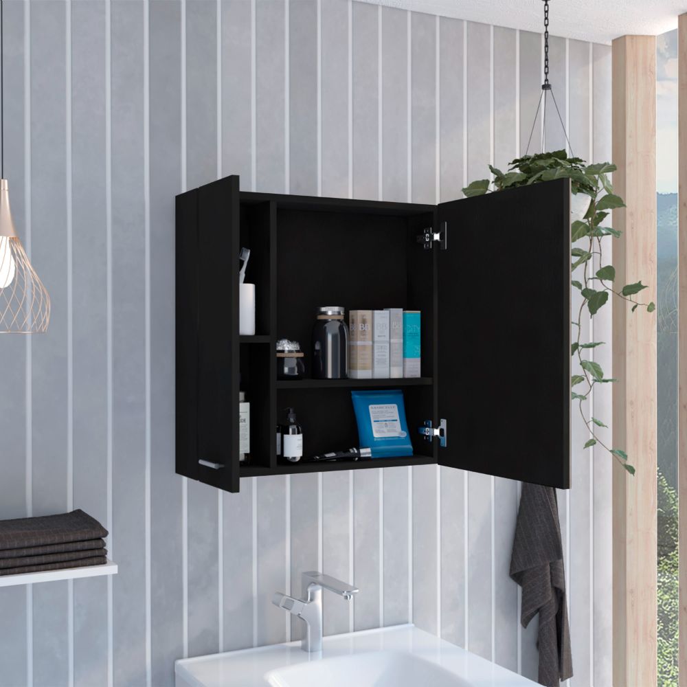 4 Shelf Bathroom Medicine Cabinet With Mirror Black Particle Board