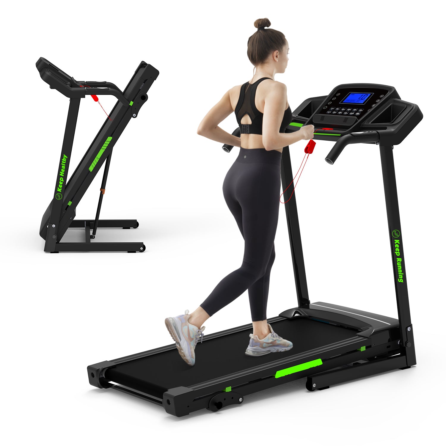 Foldable Treadmill with Incline, Folding Treadmill for black-stainless steel