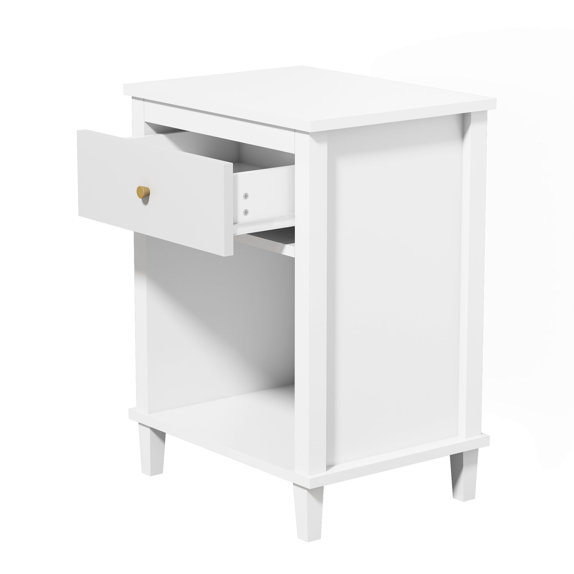 26.77''H Wooden Nightstand With One Drawer One Shelf For Kids, Adults, White White Mdf