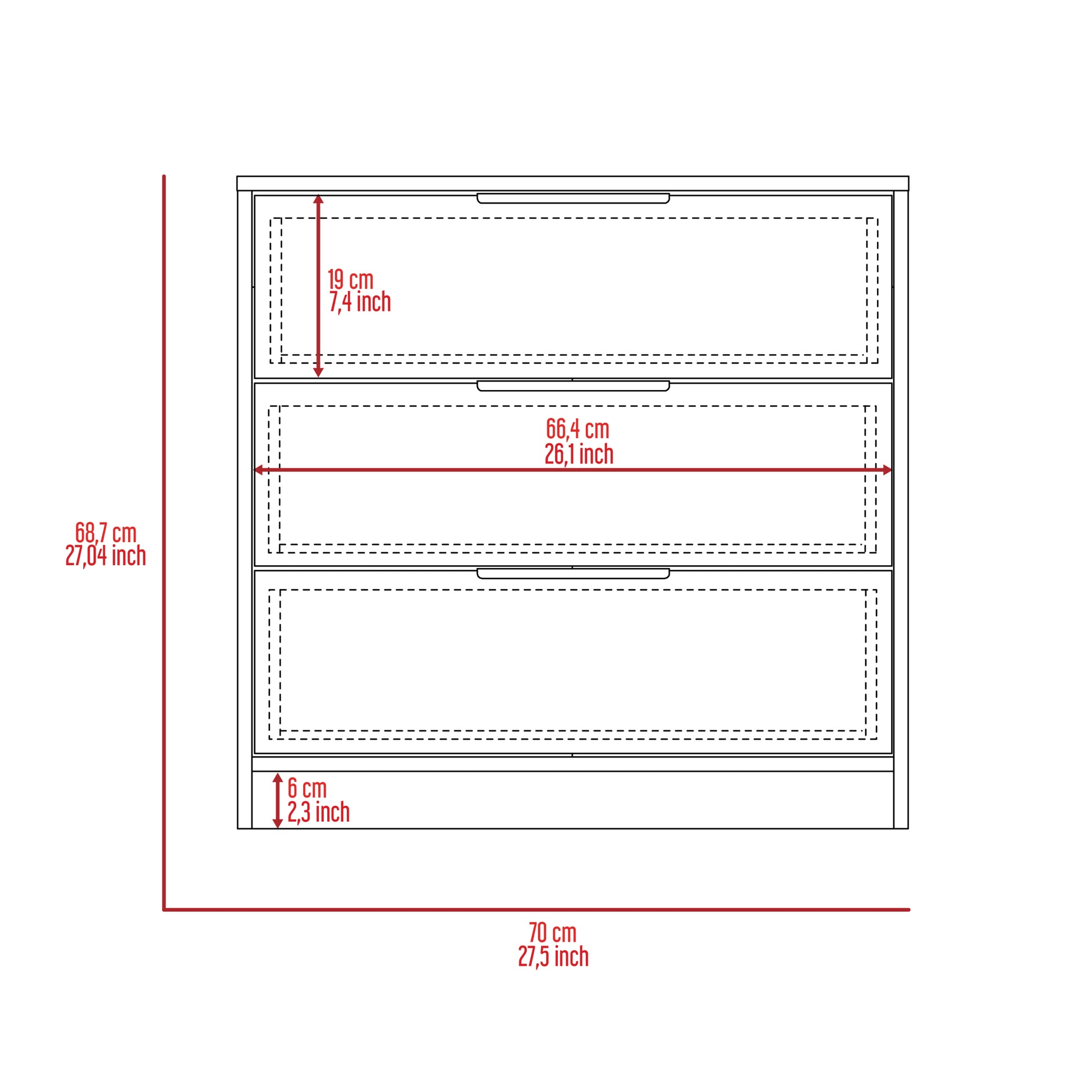 White 3 Drawer Rectangle Dresser White Particle Board