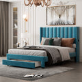 Queen Size Storage Bed Velvet Upholstered Platform Bed With A Big Drawer Blue Blue Velvet