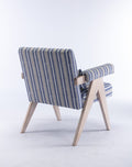 Accent Chair, Kd Rubber Wood Legs With Black Finish. Fabric Cover The Seat. With A Cushion.Blue Stripe Blue And White Stripes Foam Solid Wood