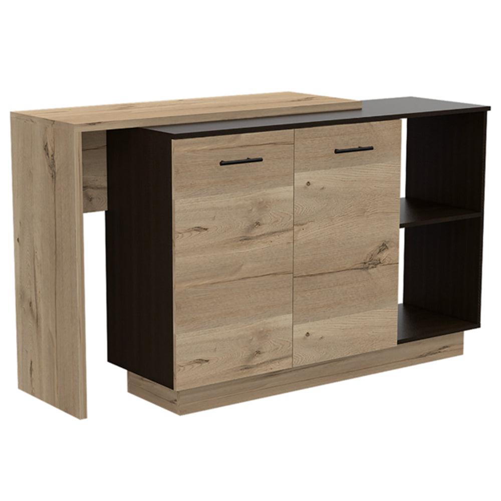 Chesterfield 2 Shelf 1 Drawer Kitchen Island Black Wengue And Light Oak Black Particle Board