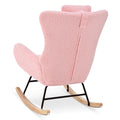 Rocking Chair Nursery, Teddy Upholstered Rocker Glider Chair With High Backrest, Adjustable Headrest & Pocket, Comfy Glider Chair For Nursery, Bedroom, Living Room, Offices, Rubber Wood, Pink Pink Polyester