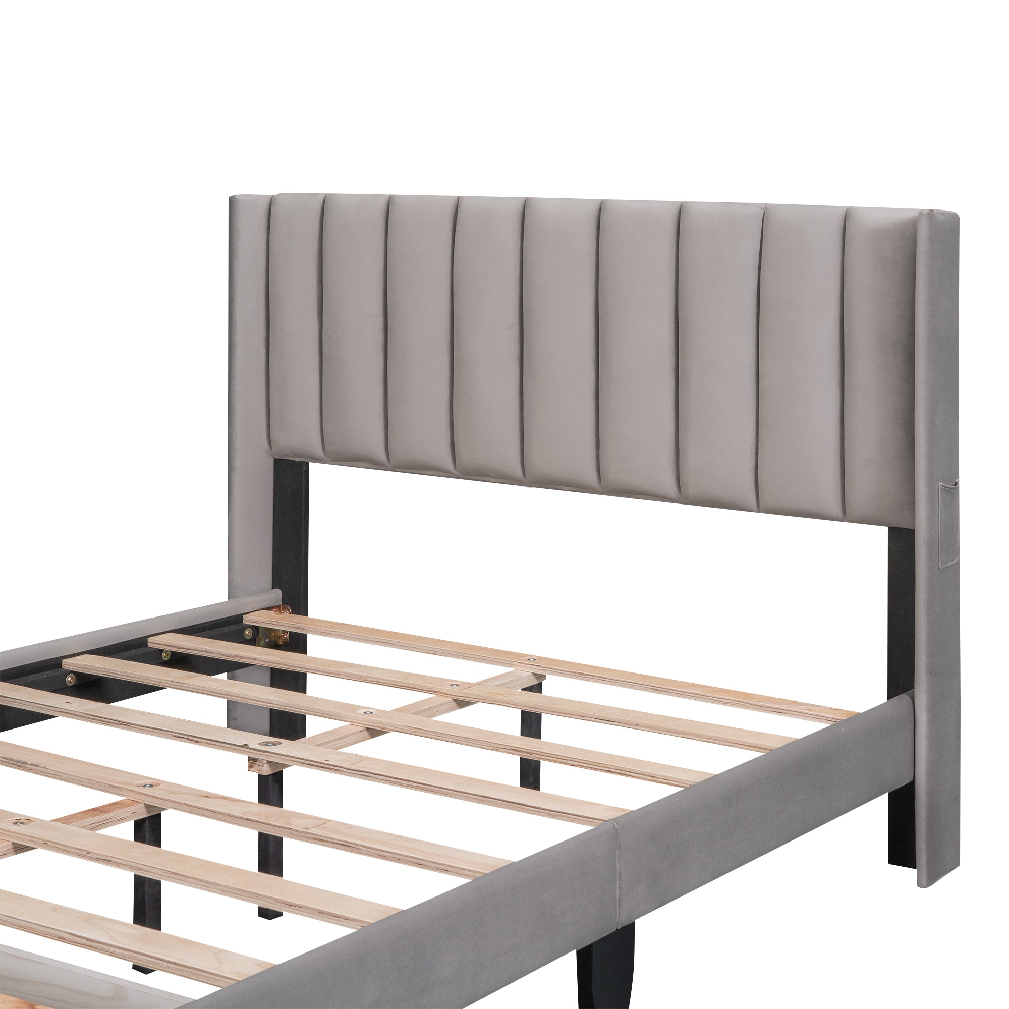 Full Size Storage Bed Velvet Upholstered Platform Bed gray-velvet
