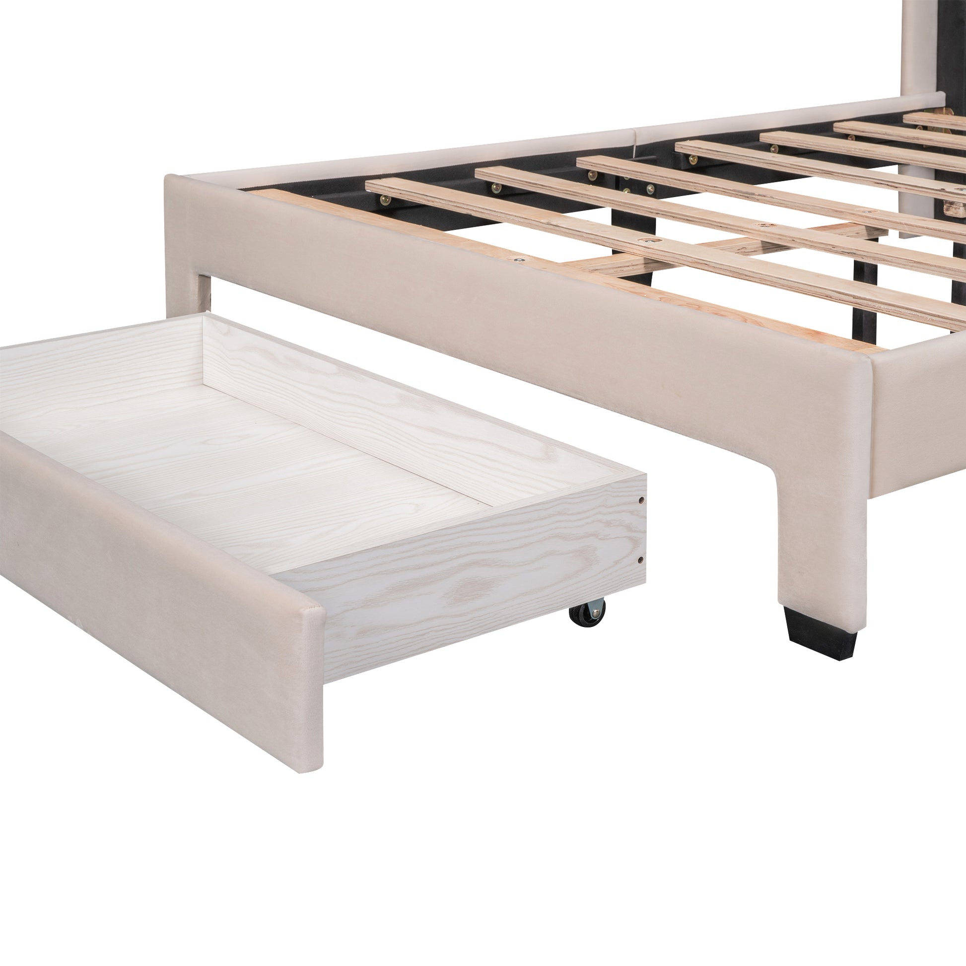 Full Size Storage Bed Velvet Upholstered Platform Bed With A Big Drawer Beige Beige Velvet