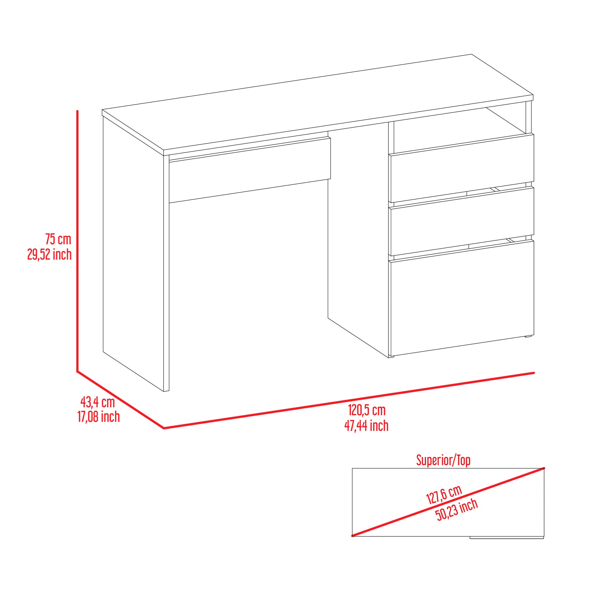 Black Wengue 3 Drawer 1 Shelf Computer Desk Black Particle Board