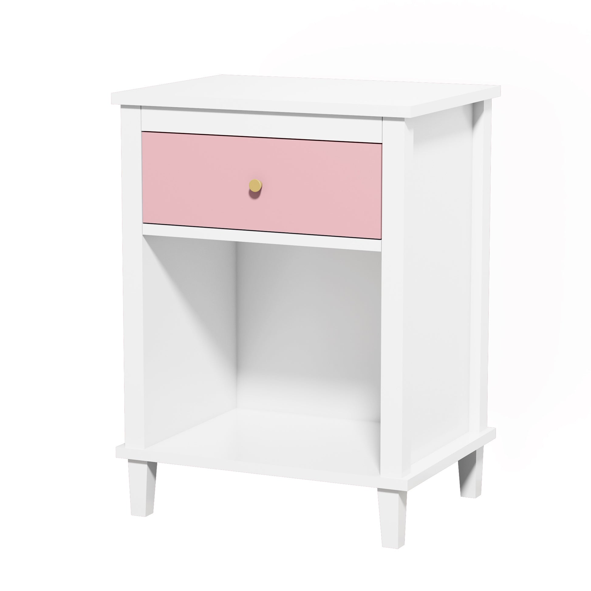 26.77''H Wooden Nightstand With One Drawer One Shelf For Kids, Adults, Pink Pink Mdf