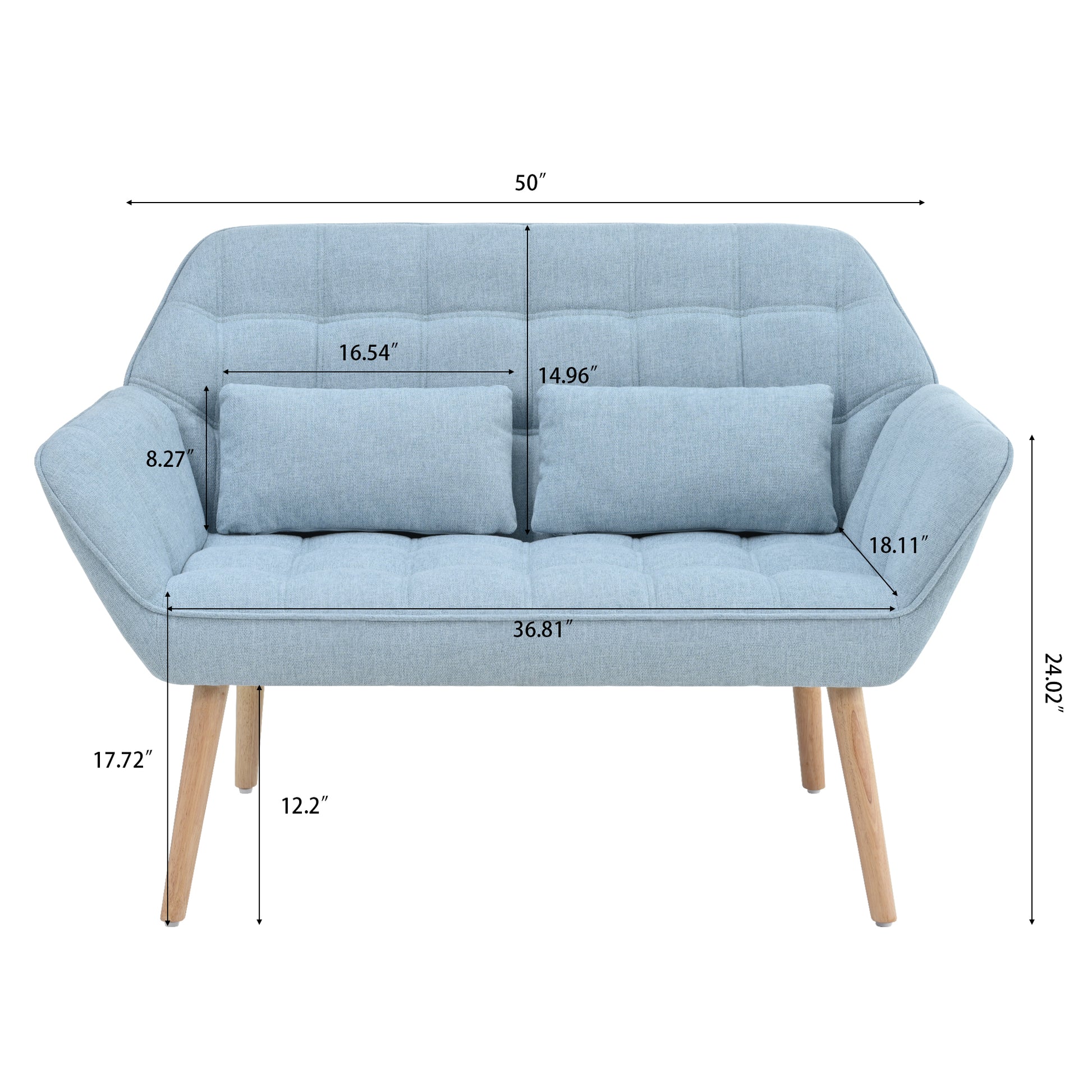 50 "W Beautiful Seat, Comfy Loveseat Sofa With 2 Pillows, Small Couch 2 Seater Sofa For Living Room, Bedroom, Apartment, Blue Blue Polyester Fabric