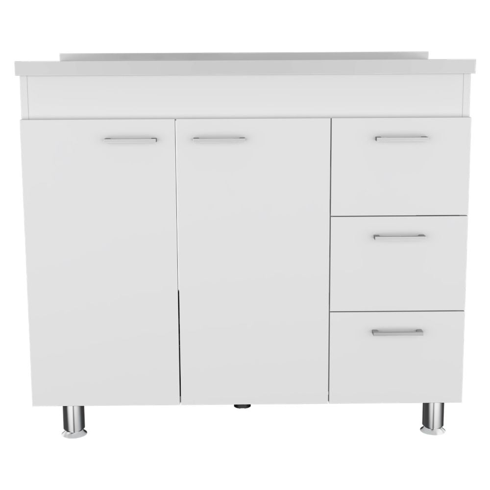 White 3 Drawer Base Cabinet White Particle Board