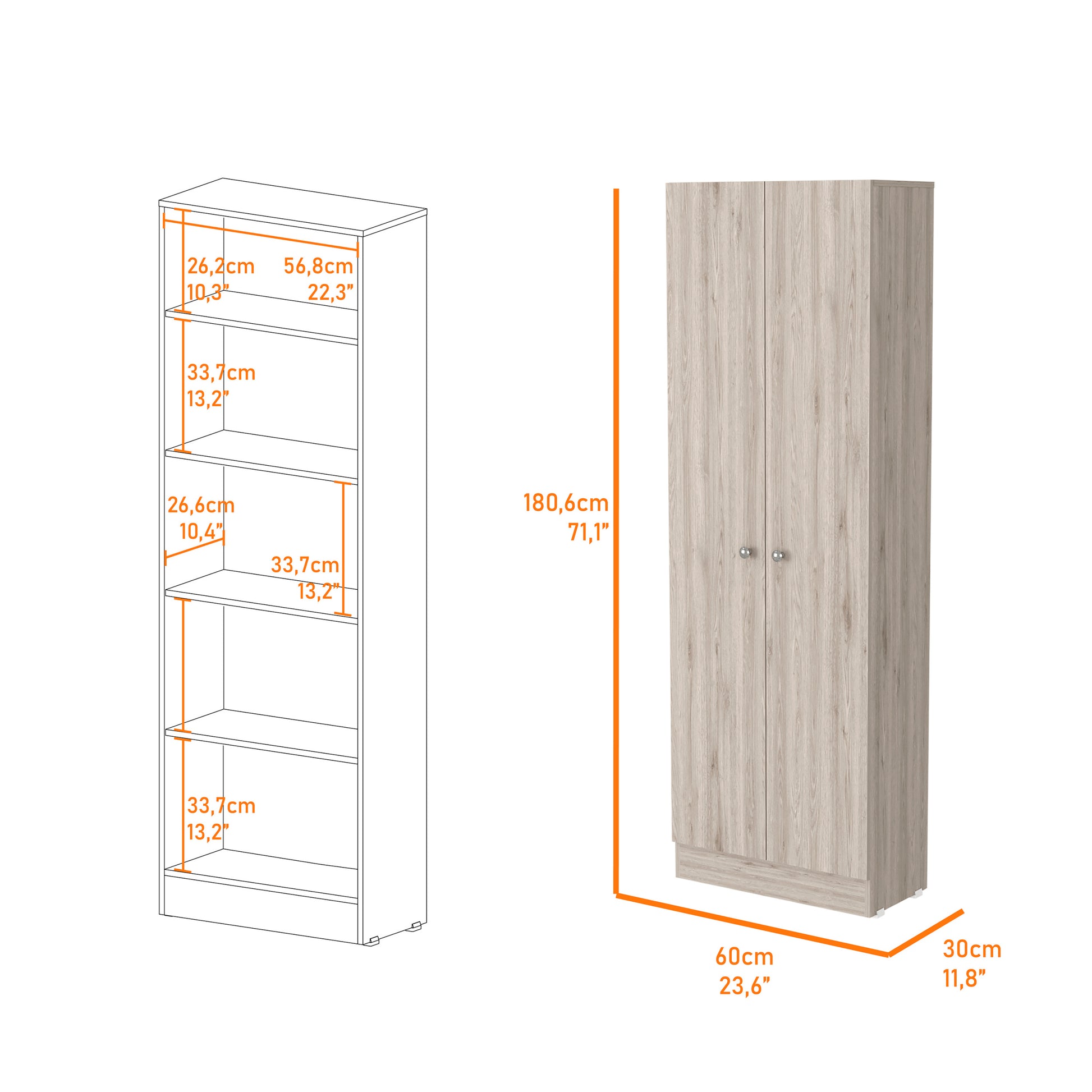 Buxton Rectangle 2 Door Storage Tall Cabinet Light Grey Light Gray Particle Board