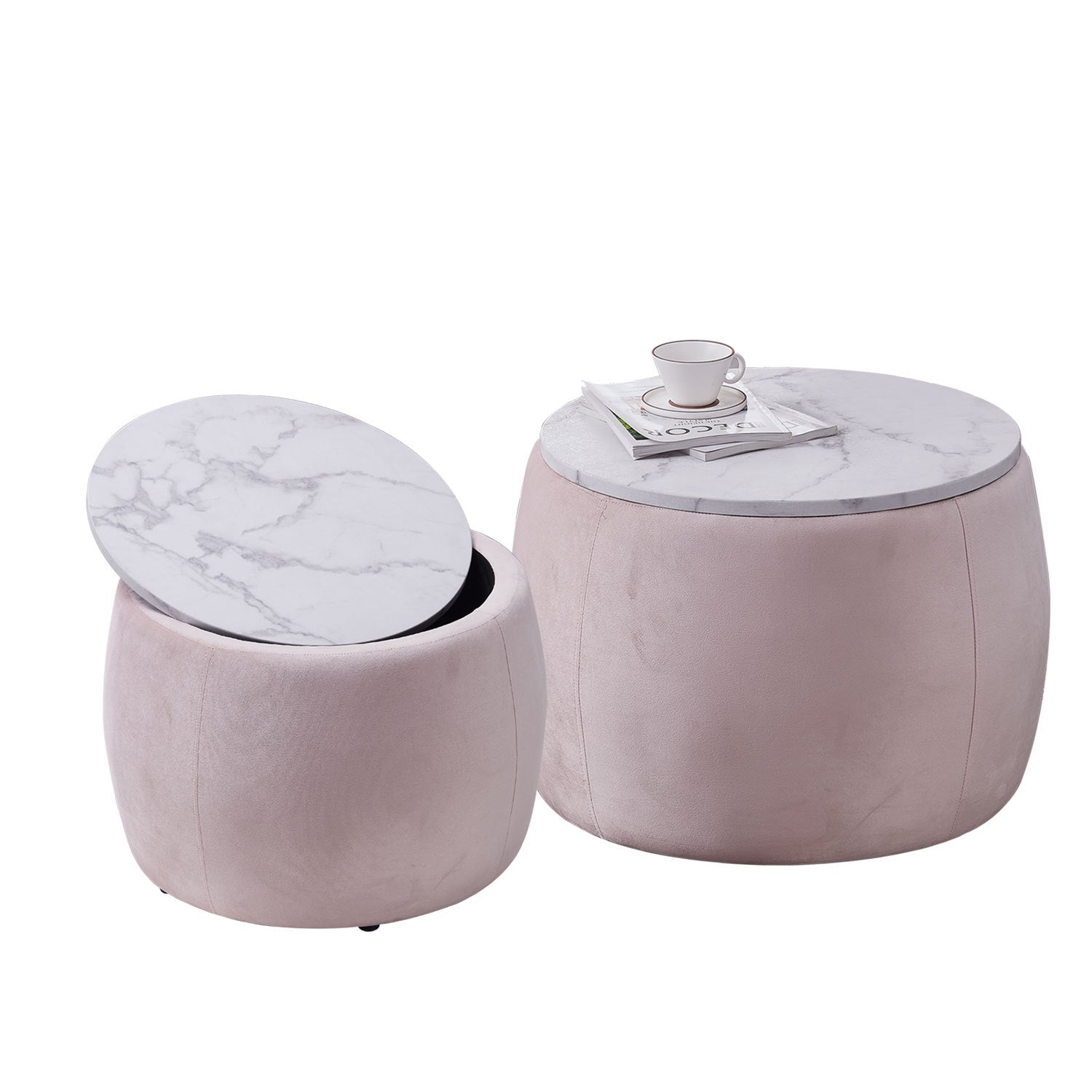 Set of 2 End Table with Storage, Round Accent Side pink-foam-mdf