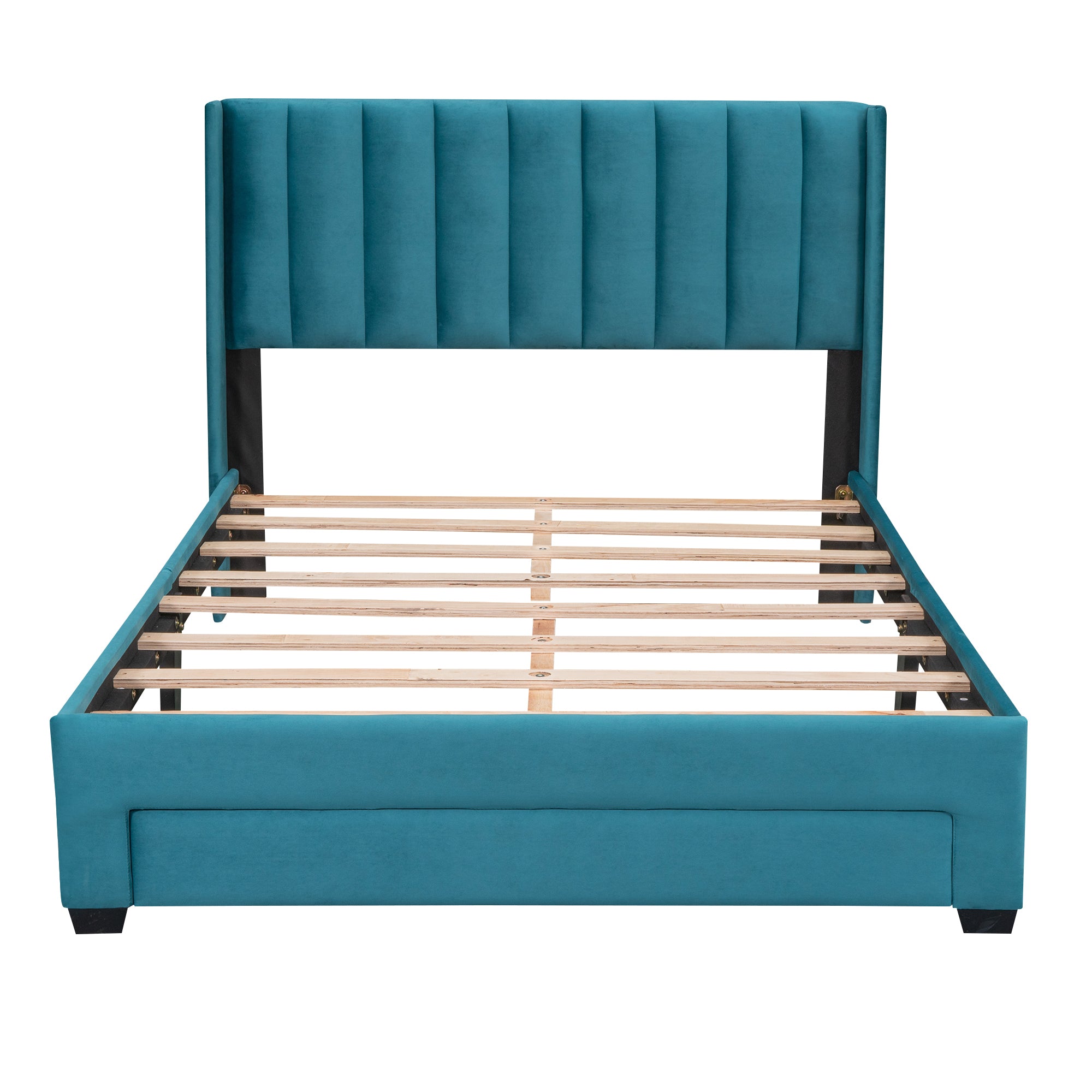 Full Size Storage Bed Velvet Upholstered Platform Bed blue-velvet