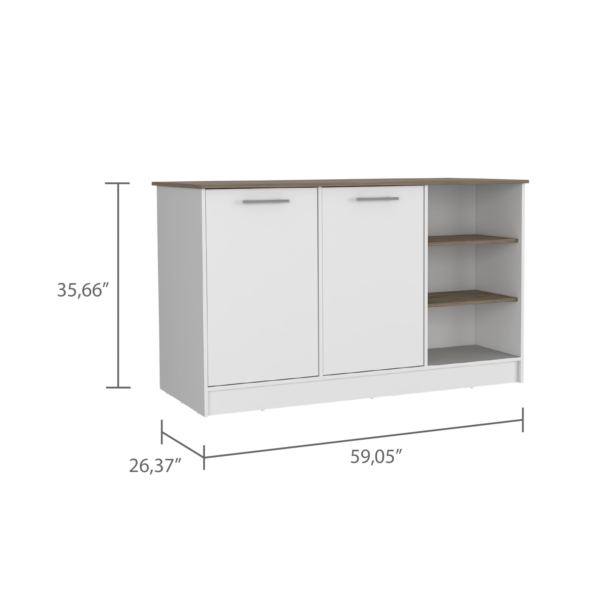 Beacon Falls 3 Shelf Rectangle Kitchen Island White And Dark Brown White Particle Board