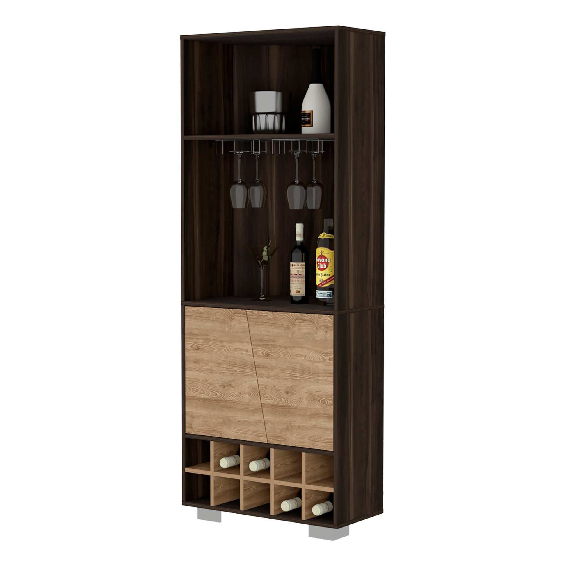 Paso Robles 10 Bottle 3 Shelf Corner Bar Cabinet Dark Oak And Pine Brown Particle Board