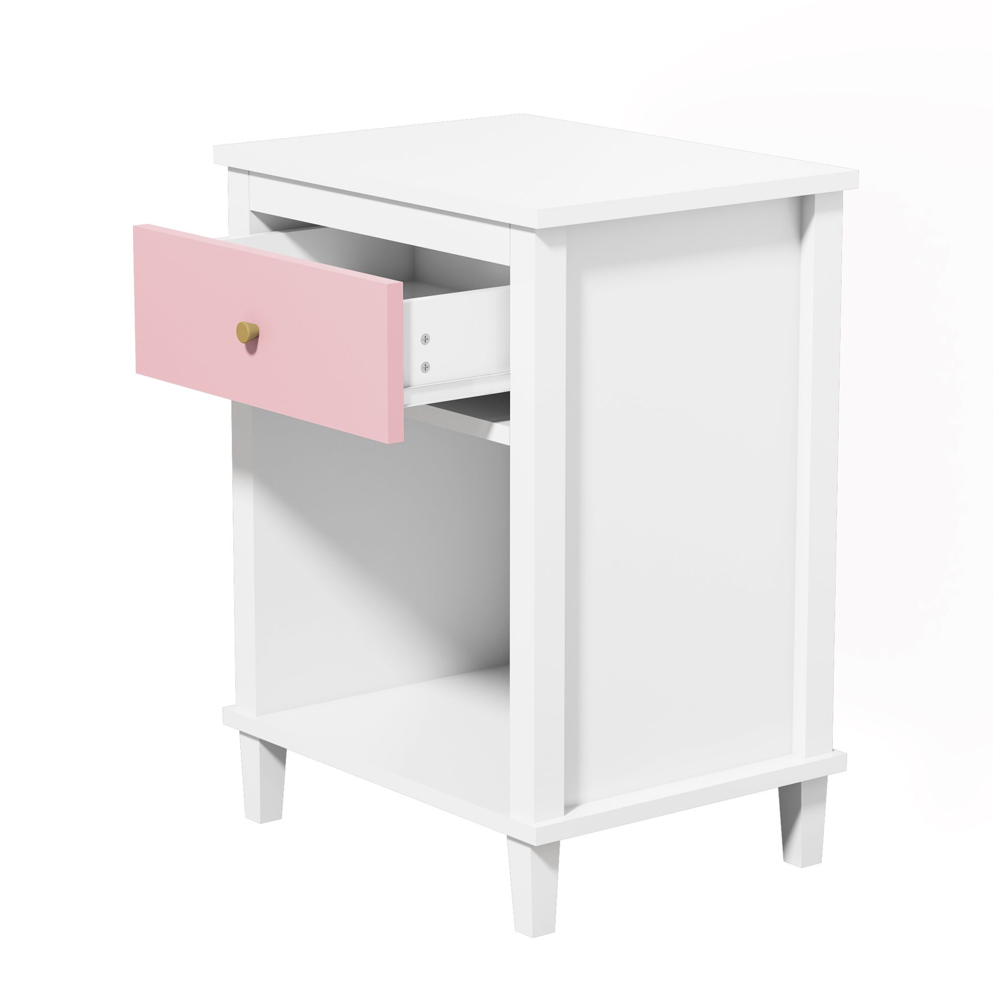 26.77''H Wooden Nightstand With One Drawer One Shelf For Kids, Adults, Pink Pink Mdf