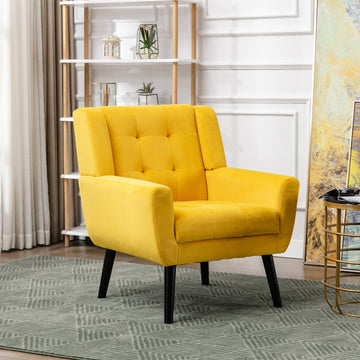 Modern Soft Velvet Material Ergonomics Accent Chair Living Room Chair Bedroom Chair Home Chair With Black Legs For Indoor Home Yellow Upholstered