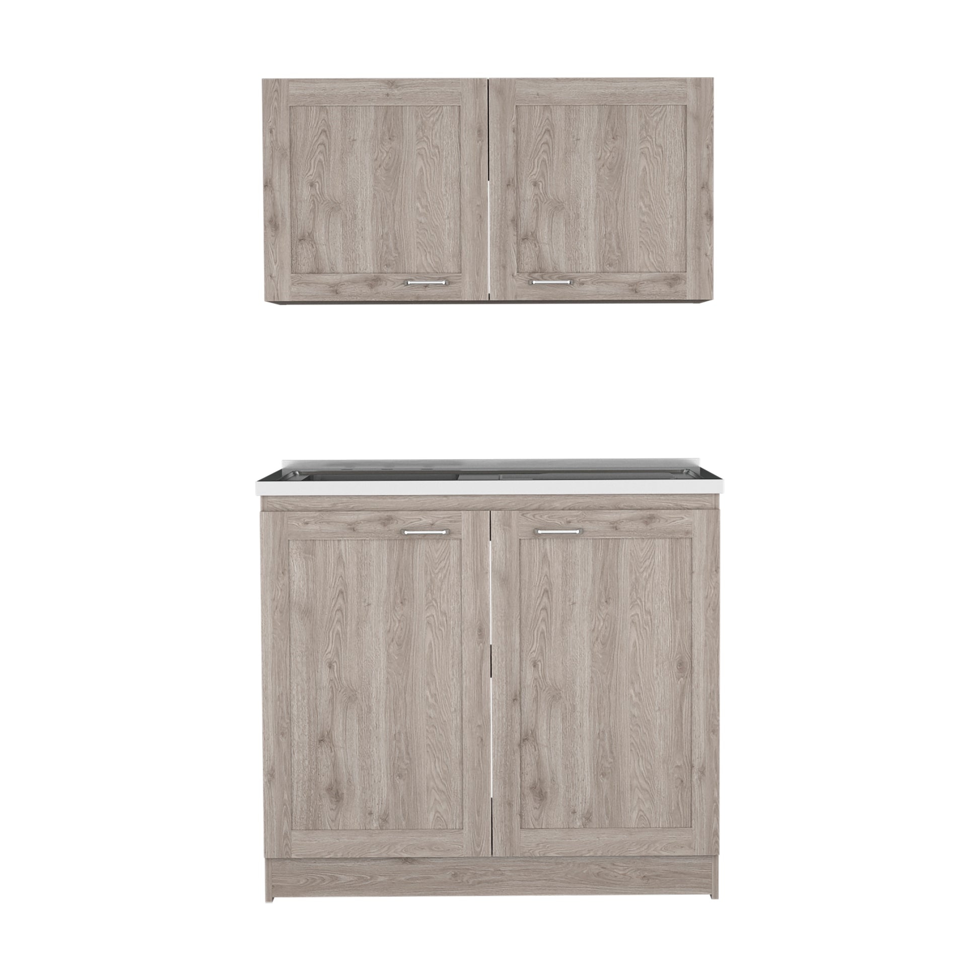 Light Gray 2 Piece Rectangle Cabinet Set Freestanding Light Gray Primary Living Space Wall Mounted Particle Board