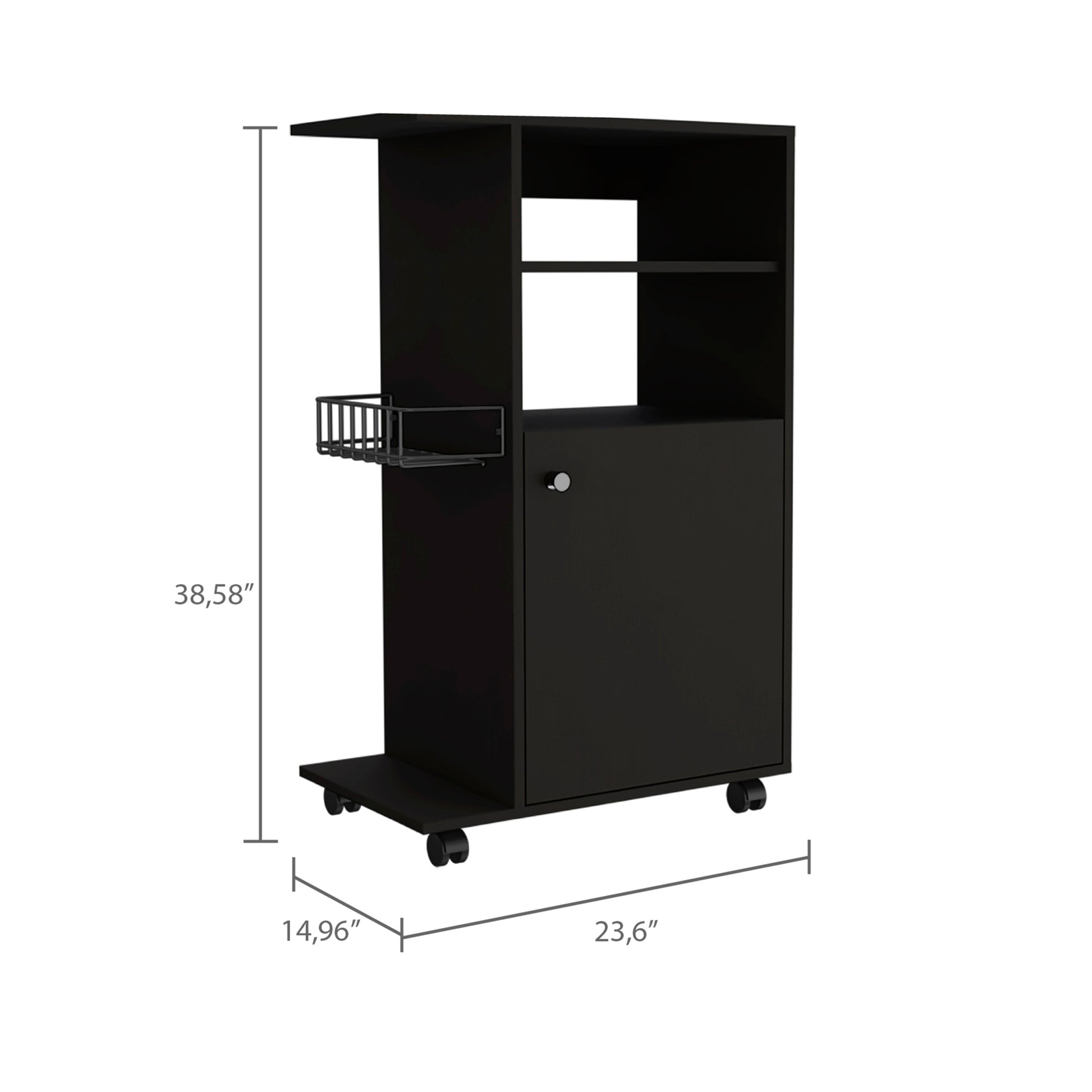 Napenthe 1 Shelf Kitchen Cart With Caster Black Wengue Black Particle Board