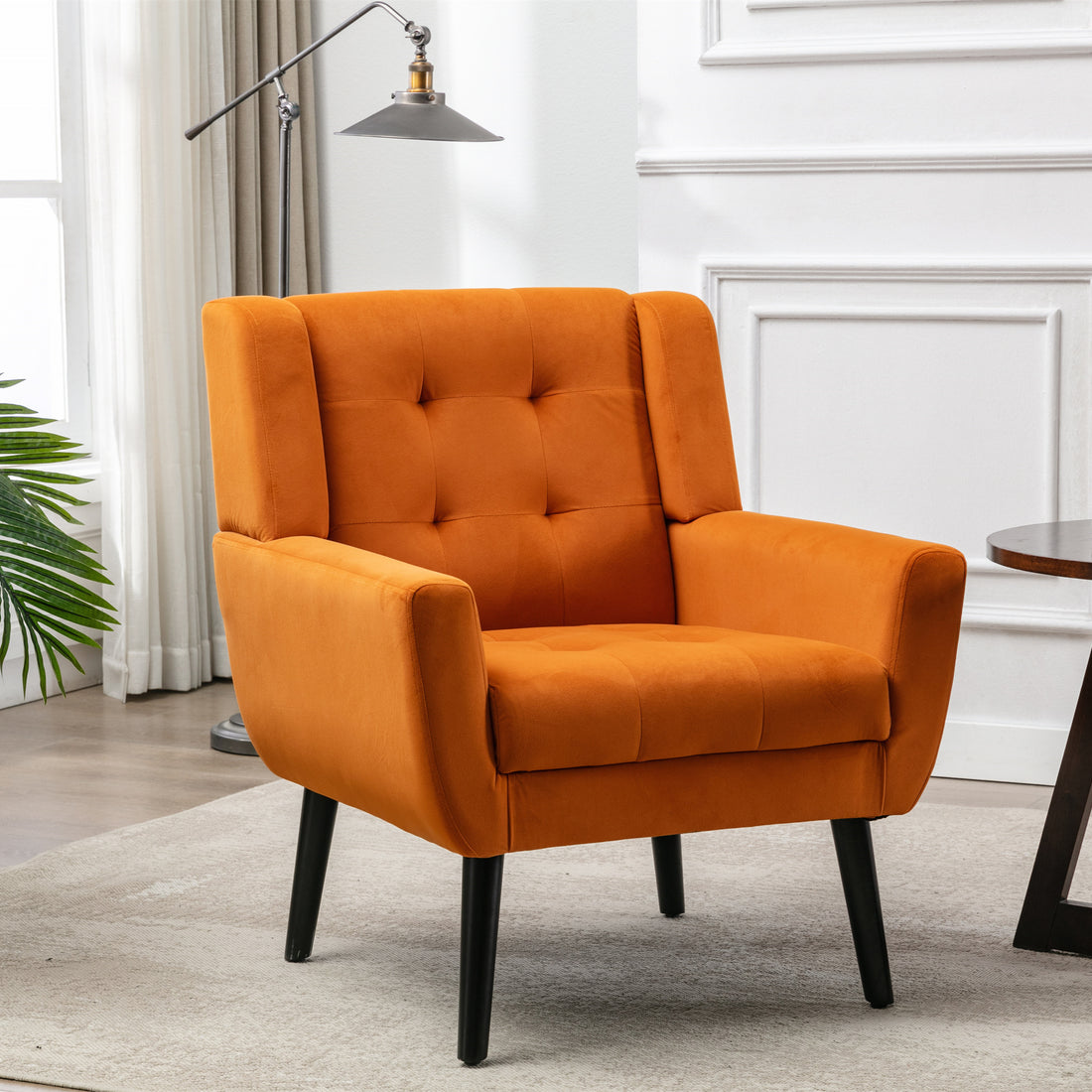 Modern Soft Velvet Material Ergonomics Accent Chair Living Room Chair Bedroom Chair Home Chair With Black Legs For Indoor Home Orange Upholstered